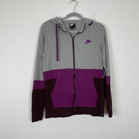 Nike Mens Gray Purple Color Block Jersey Full Zip Hoodie Sweater Size Small - Picture 1 of 9